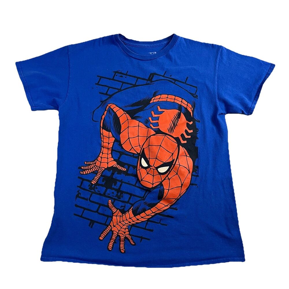 Marvel Spider-Man Men's Spidey Crawl Blue Red Graphic Tee Shirt Size M